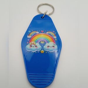 Motel Room Keychain Retro Inspired Blue Rainbow Keyring Key Tag Cute Gift New!